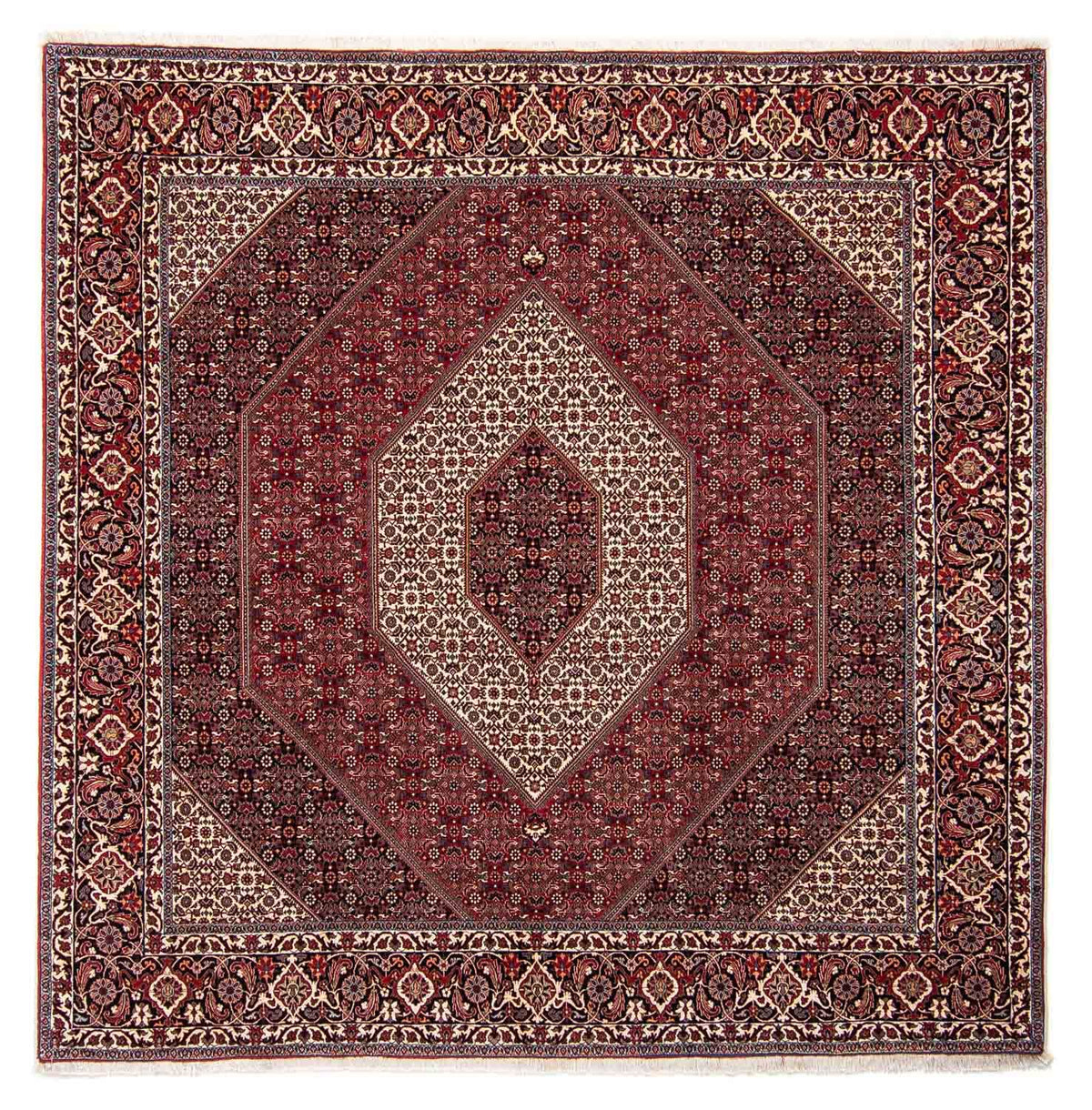 Tapis persan - Bidjar carré  - 250 x 250 cm - rouge foncé