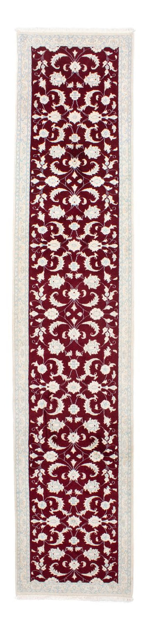 Tapis de couloir Tapis persan - Nain - 398 x 84 cm - rouge foncé