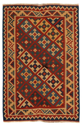 Tapis Kelim - Oriental - 196 x 155 cm - rouge foncé