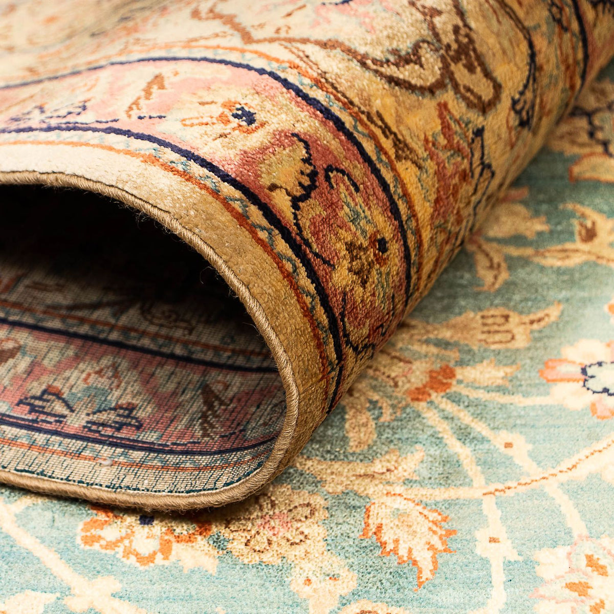 Tapis en soie - Ghom soie - Premium - 216 x 132 cm - bleu foncé