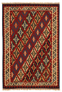 Tapis Kelim - Oriental - 209 x 154 cm - rouge foncé