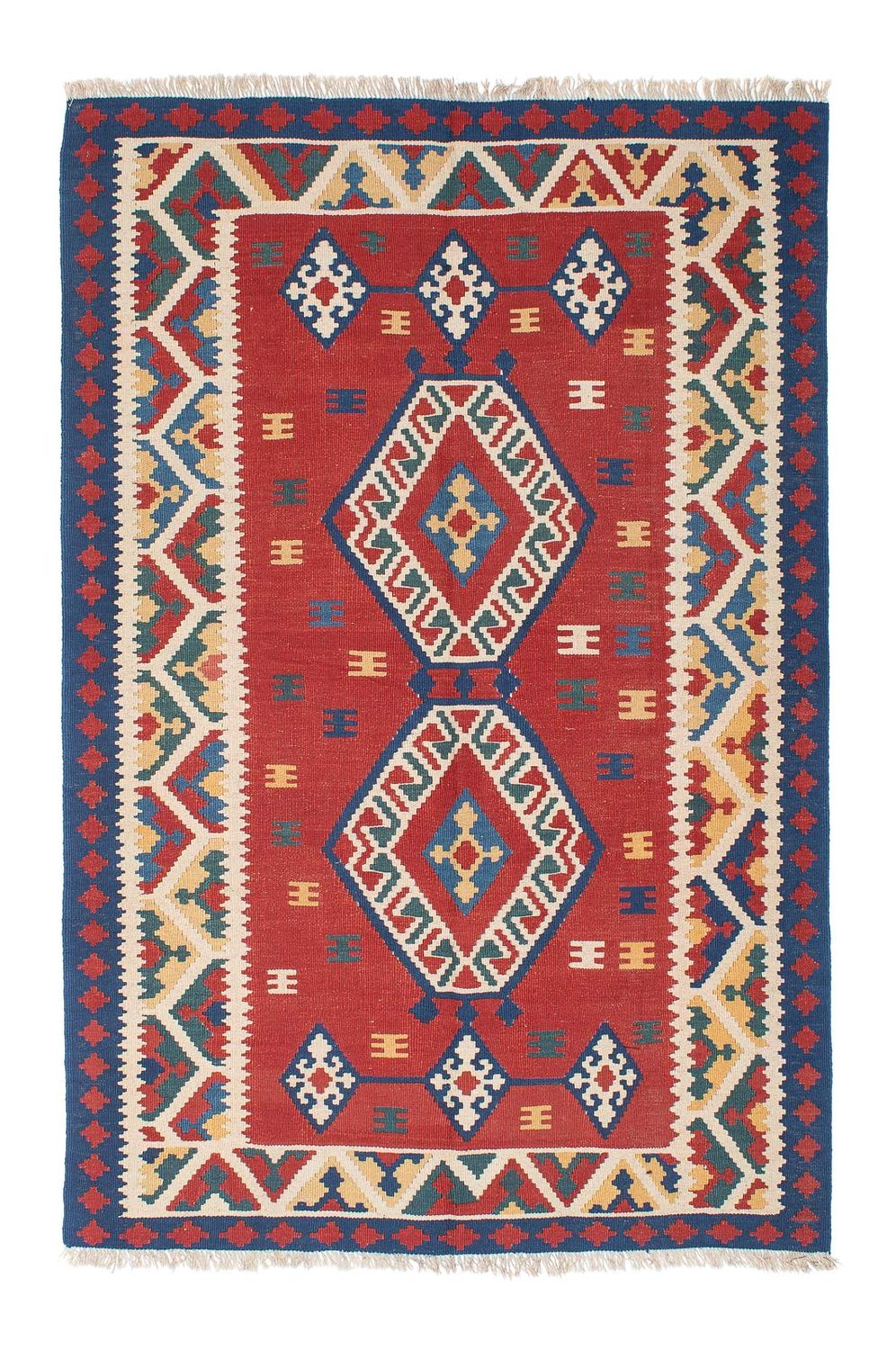 Tapis Kelim - Oriental - 222 x 146 cm - rouge foncé