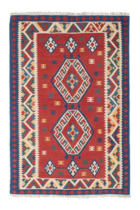 Tapis Kelim - Oriental - 222 x 146 cm - rouge foncé