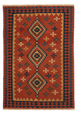Tapis Kelim - Oriental - 198 x 138 cm - rouge foncé