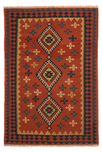 Tapis Kelim - Oriental - 198 x 138 cm - rouge foncé