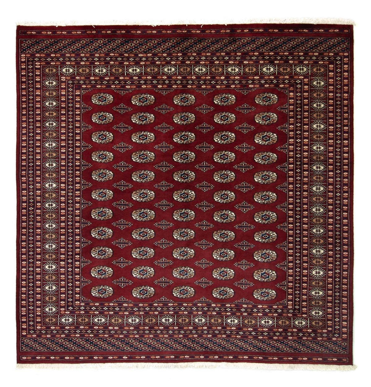 Tapis afghan - Boukhara carré  - 203 x 199 cm - rouge