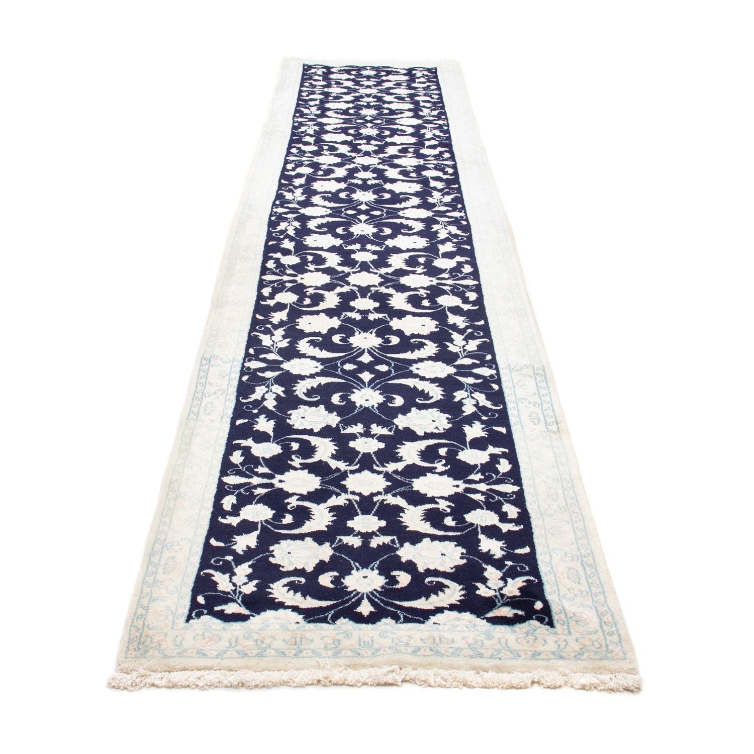 Tapis de couloir Tapis persan - Nain - 393 x 83 cm - bleu foncé