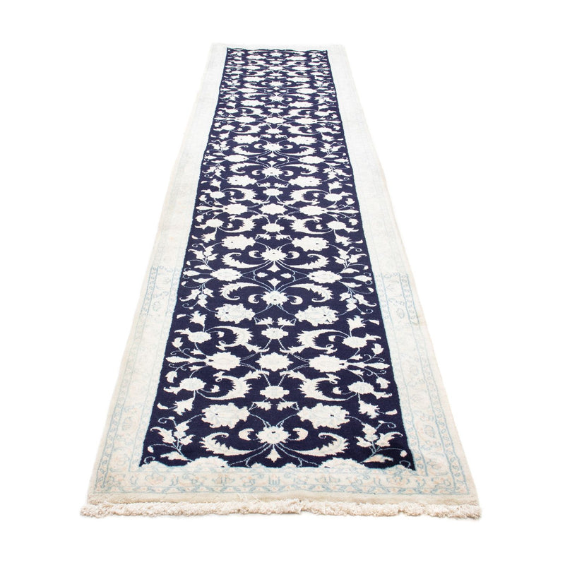 Tapis de couloir Tapis persan - Nain - 393 x 83 cm - bleu foncé
