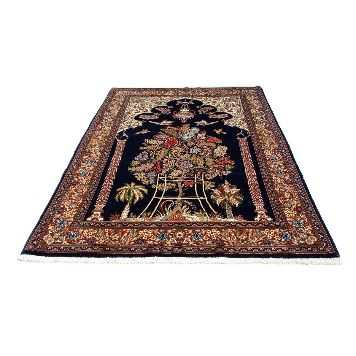 Tapis persan - Ghom - 210 x 139 cm - bleu foncé