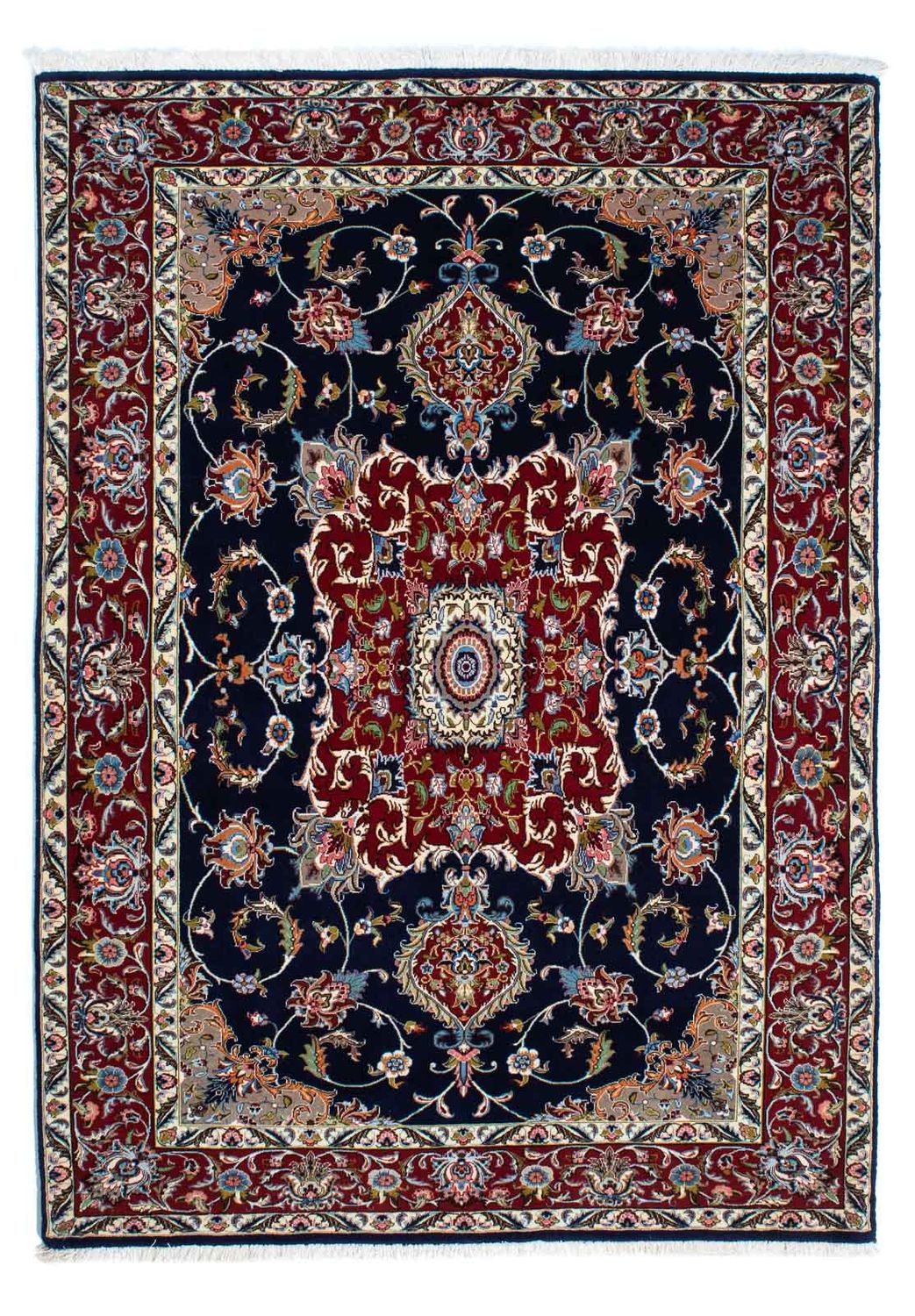 Tapis persan - Ghom - 198 x 142 cm - bleu foncé
