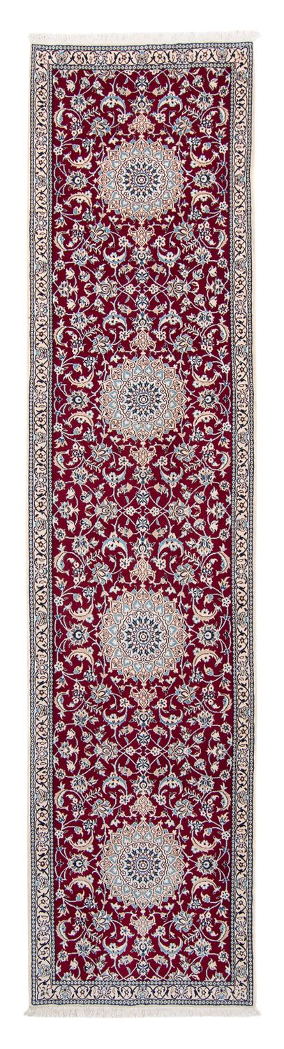 Tapis de couloir Tapis persan - Nain - Royal - 393 x 89 cm - rouge foncé