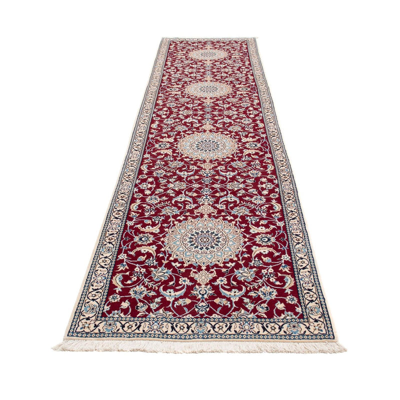 Tapis de couloir Tapis persan - Nain - Royal - 393 x 89 cm - rouge foncé
