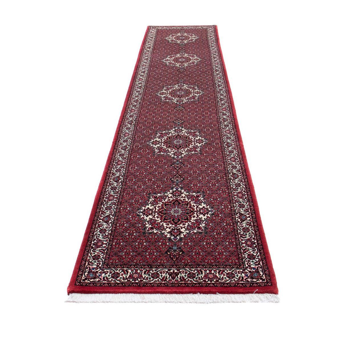 Tapis de couloir Tapis persan - Bidjar - 398 x 83 cm - rouge foncé