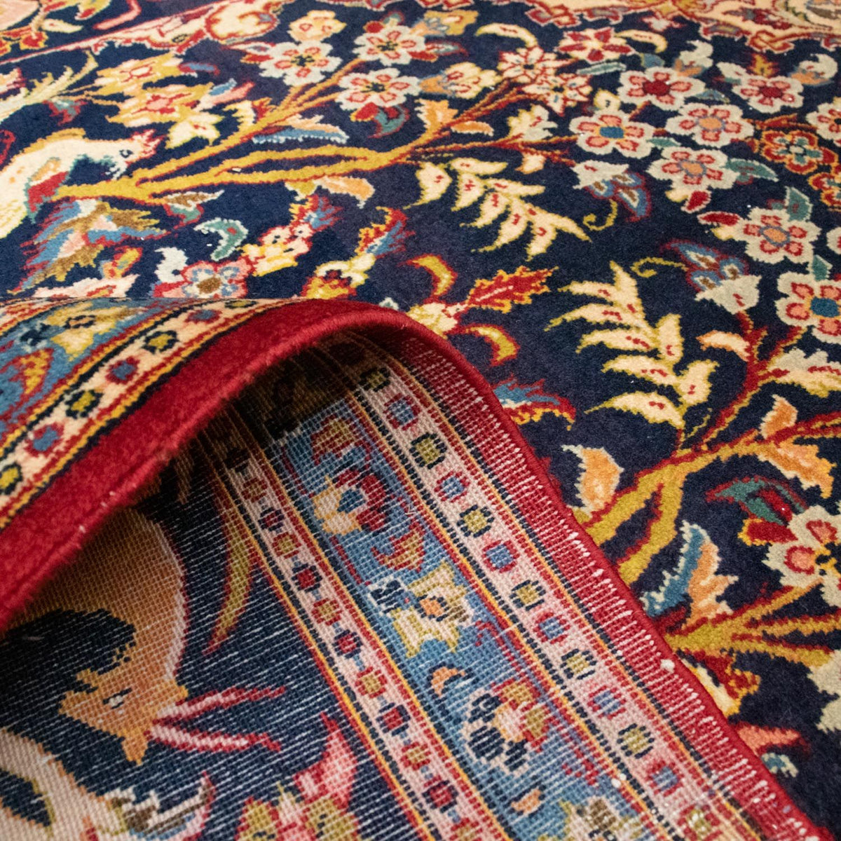 Tapis persan - Ghom - 217 x 134 cm - bleu foncé