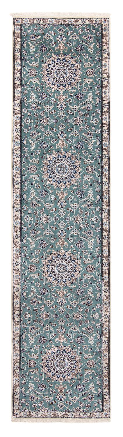 Tapis de couloir Tapis persan - Nain - Royal - 394 x 88 cm - bleu clair
