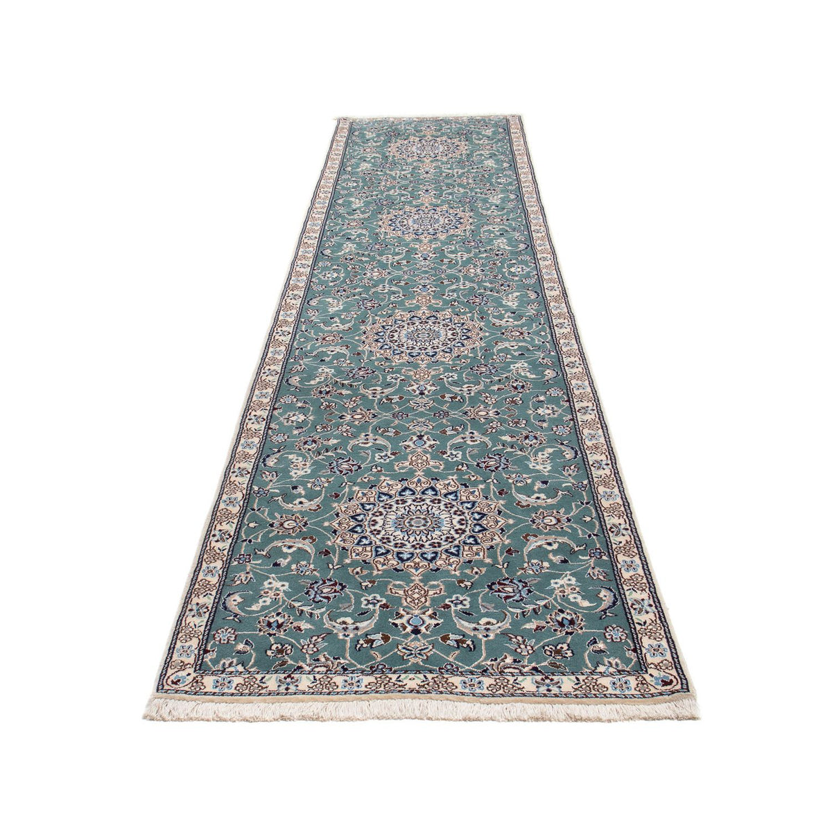 Tapis de couloir Tapis persan - Nain - Royal - 394 x 88 cm - bleu clair