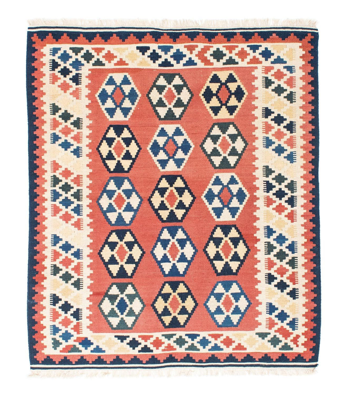 Tapis Kelim - Oriental carré  - 148 x 121 cm - rouille