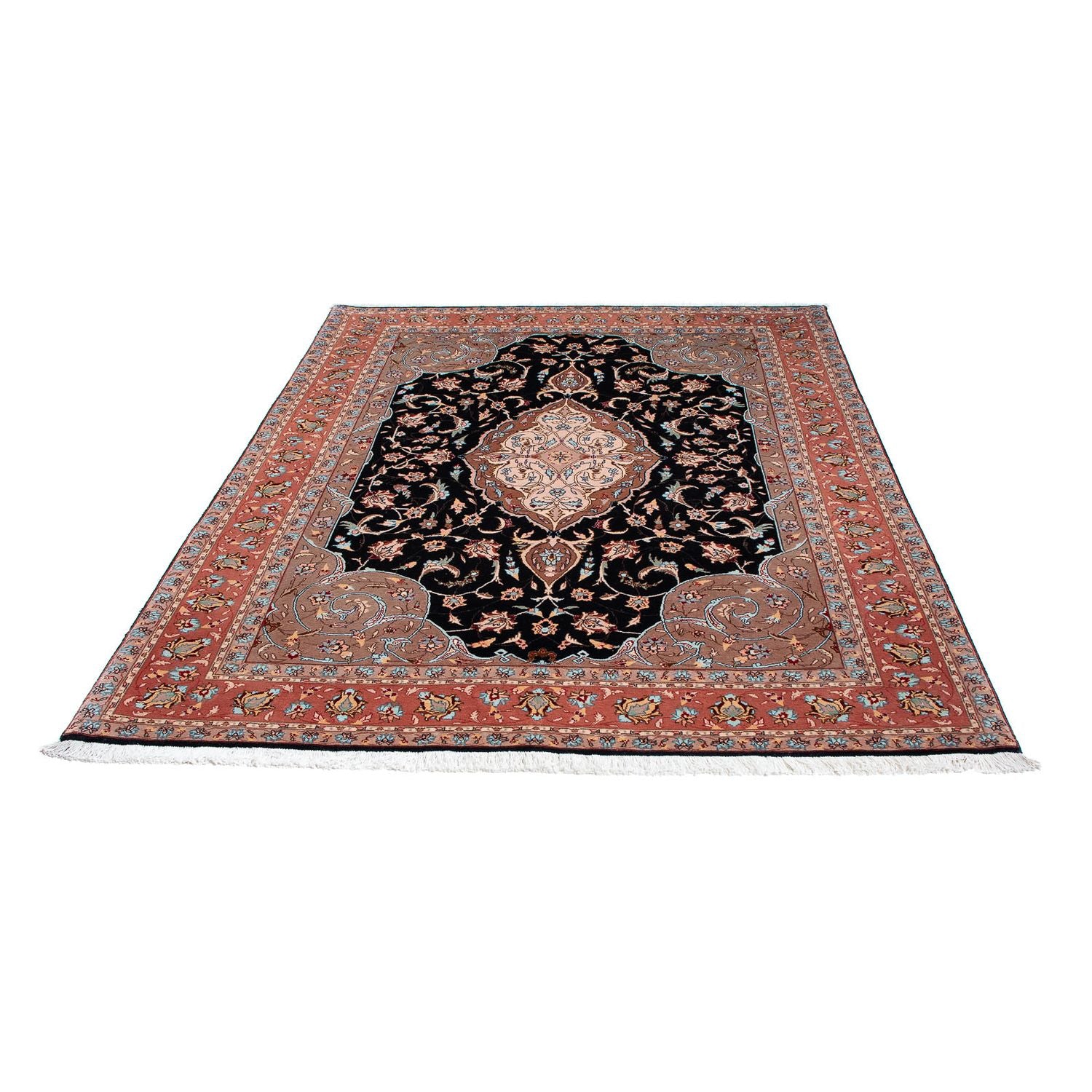 Tapis persan - Tabriz - Royal - 201 x 155 cm - bleu foncé
