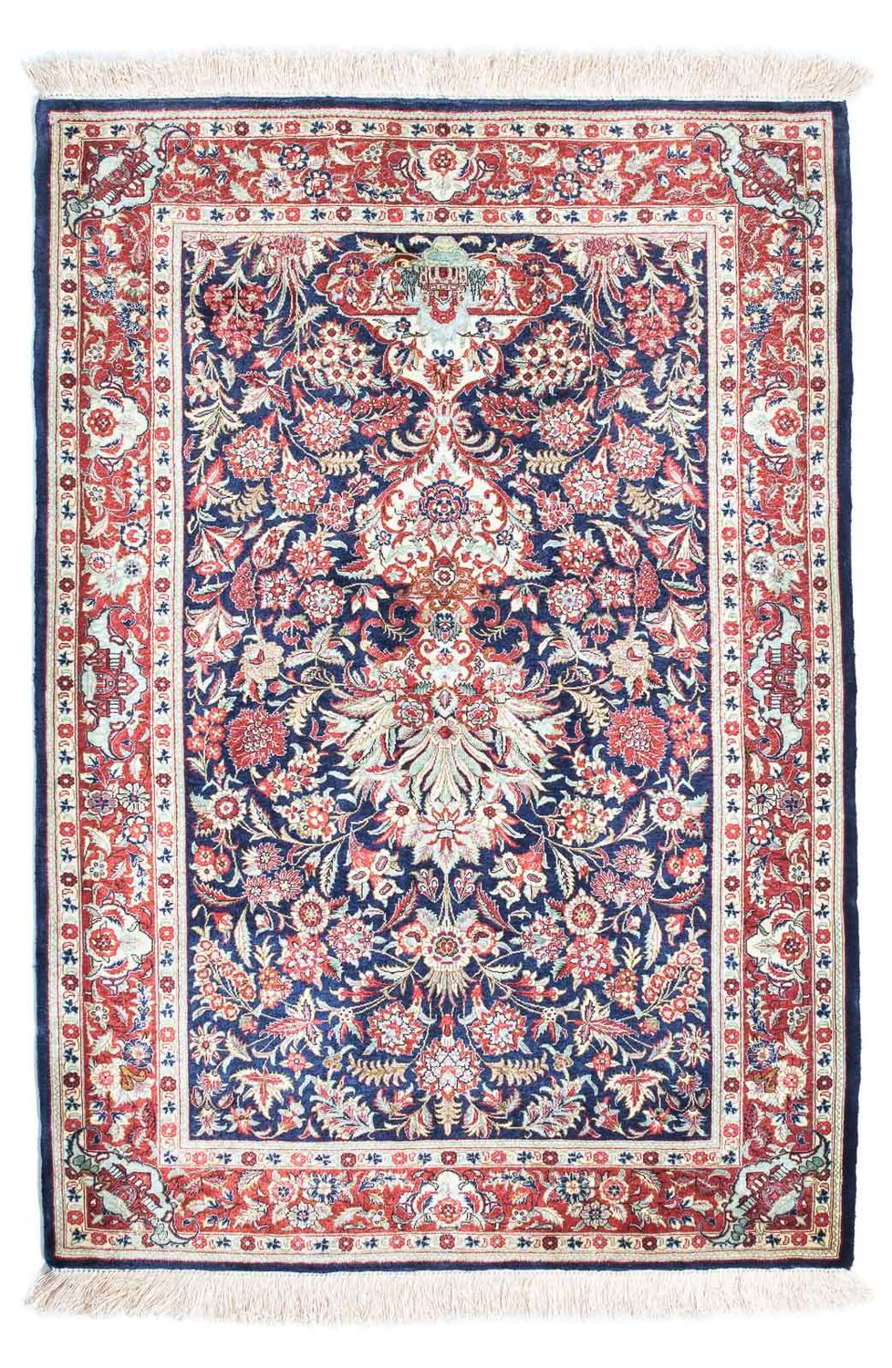 Tapis persan - Ghom - 121 x 84 cm - bleu foncé