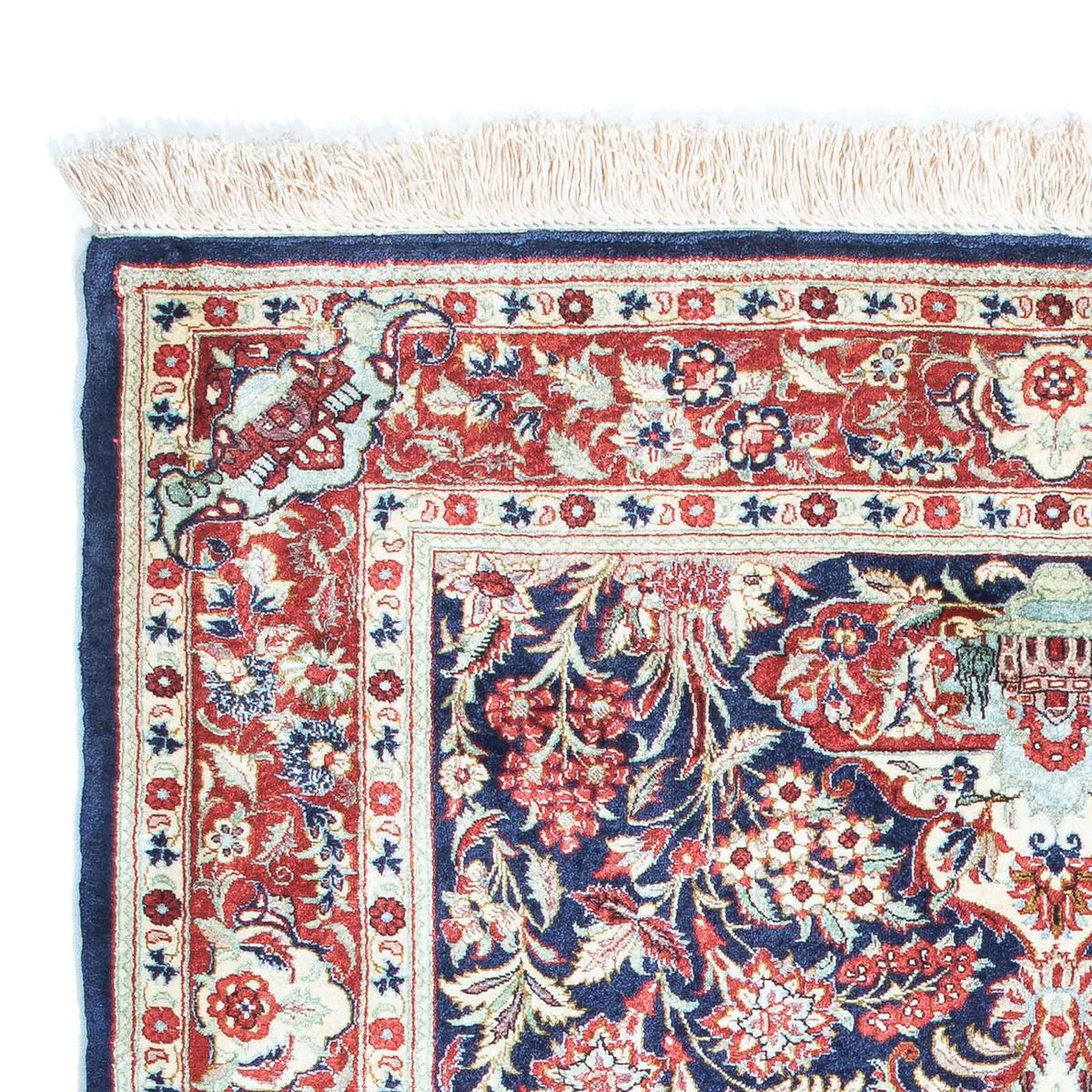Tapis persan - Ghom - 121 x 84 cm - bleu foncé