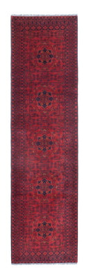 Tapis de couloir Tapis afghan - Kunduz - 288 x 80 cm - rouge foncé