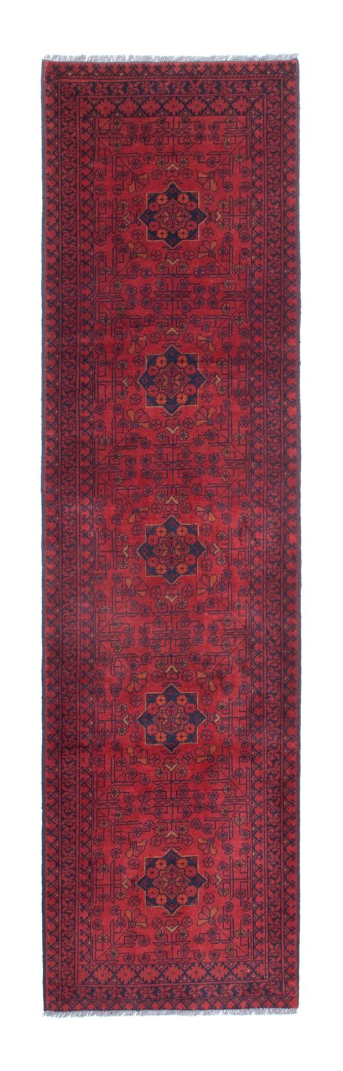Tapis de couloir Tapis afghan - Kunduz - 288 x 80 cm - rouge foncé