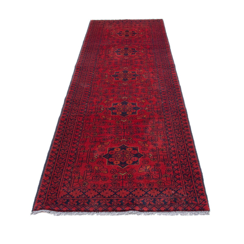 Tapis de couloir Tapis afghan - Kunduz - 288 x 80 cm - rouge foncé