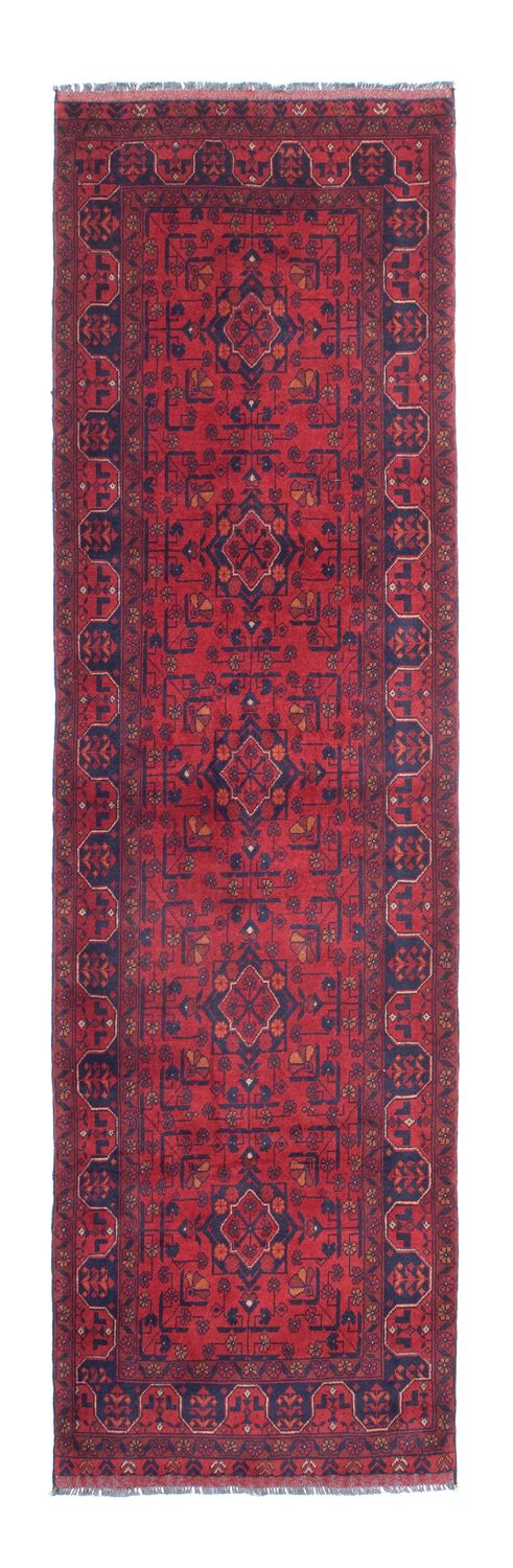 Tapis de couloir Tapis afghan - Kunduz - 285 x 83 cm - rouge foncé