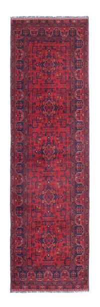 Tapis de couloir Tapis afghan - Kunduz - 285 x 83 cm - rouge foncé