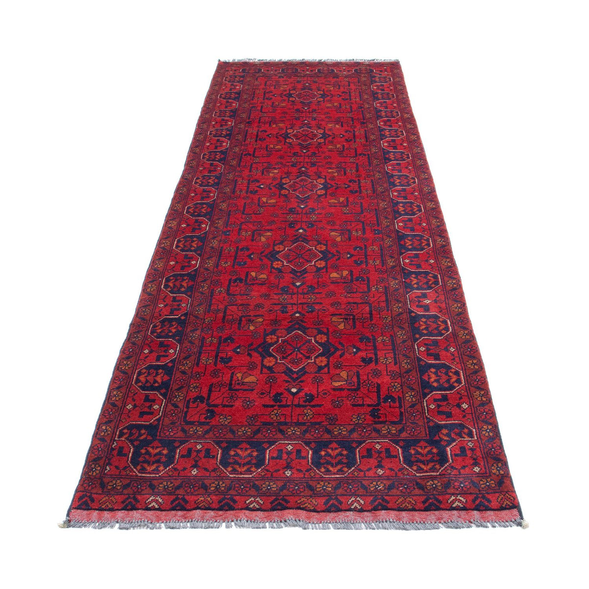 Tapis de couloir Tapis afghan - Kunduz - 285 x 83 cm - rouge foncé