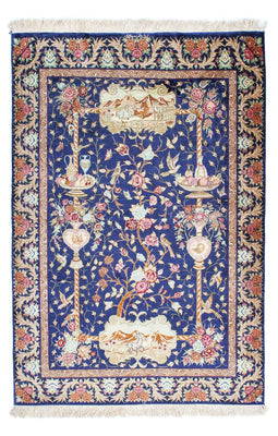 Tapis persan - Ghom - 147 x 100 cm - bleu foncé