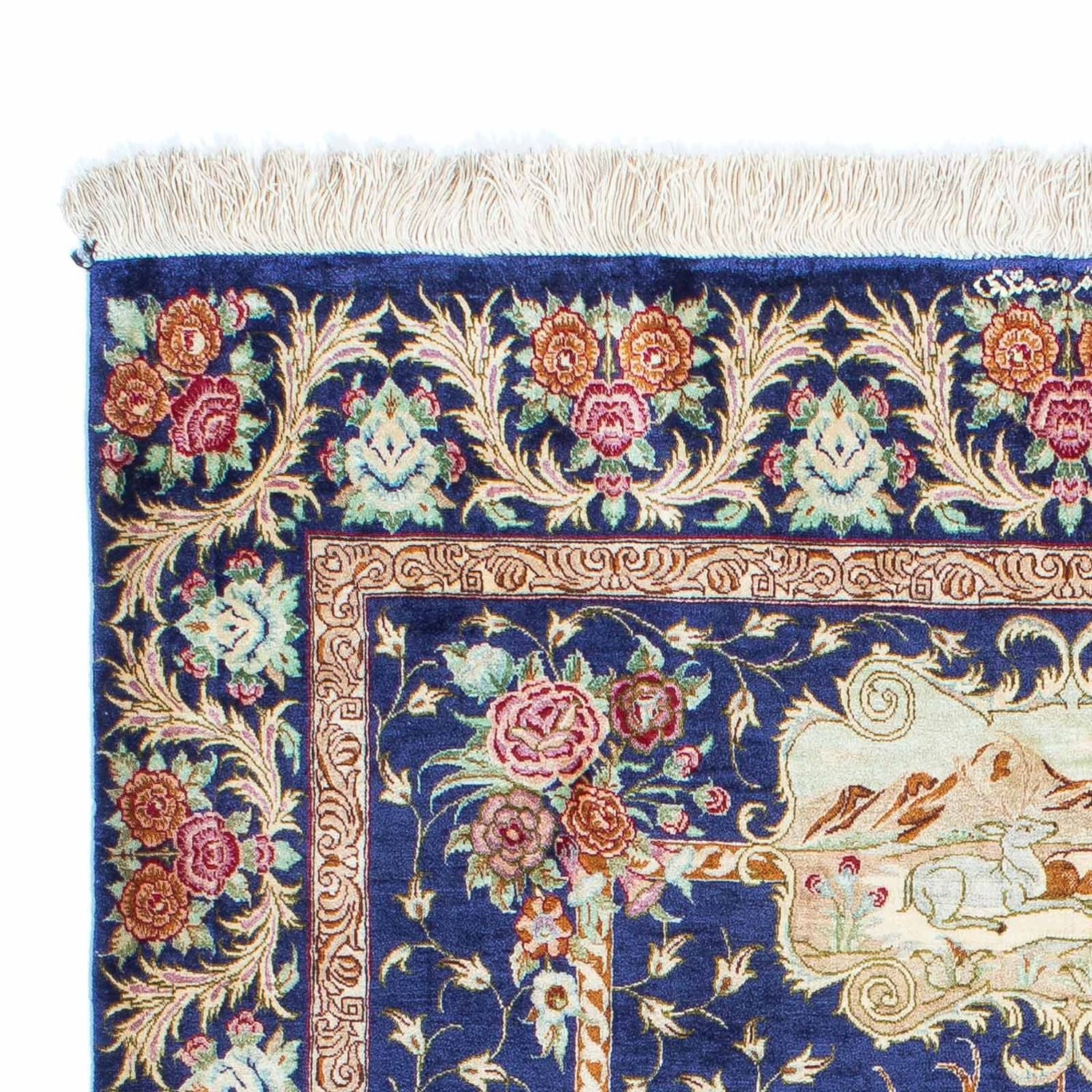 Tapis persan - Ghom - 147 x 100 cm - bleu foncé