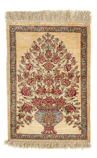 Tapis en soie - Ghom soie - Premium - 41 x 31 cm - beige