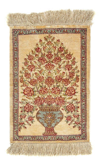 Tapis en soie - Ghom soie - Premium - 42 x 31 cm - beige