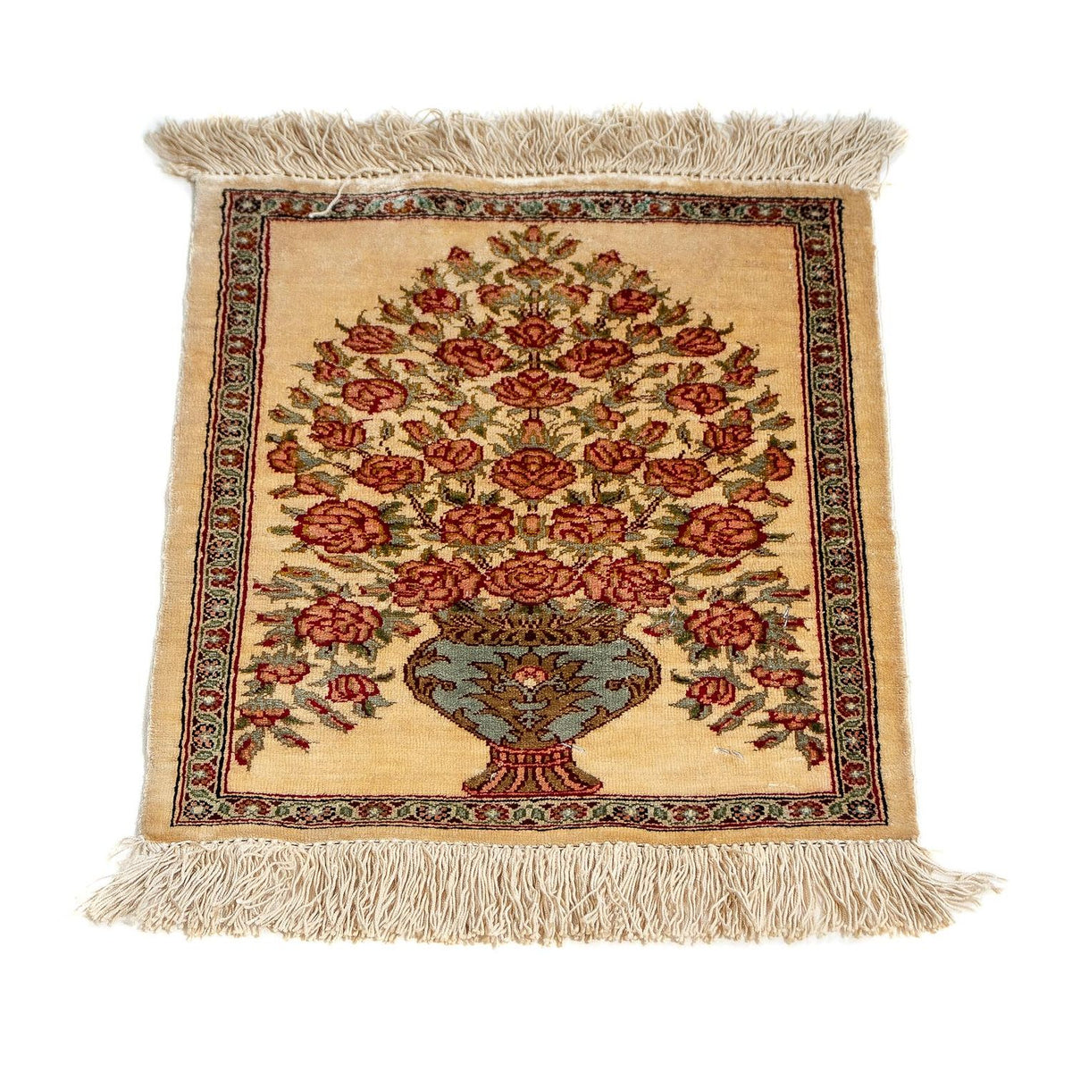 Tapis en soie - Ghom soie - Premium - 42 x 31 cm - beige