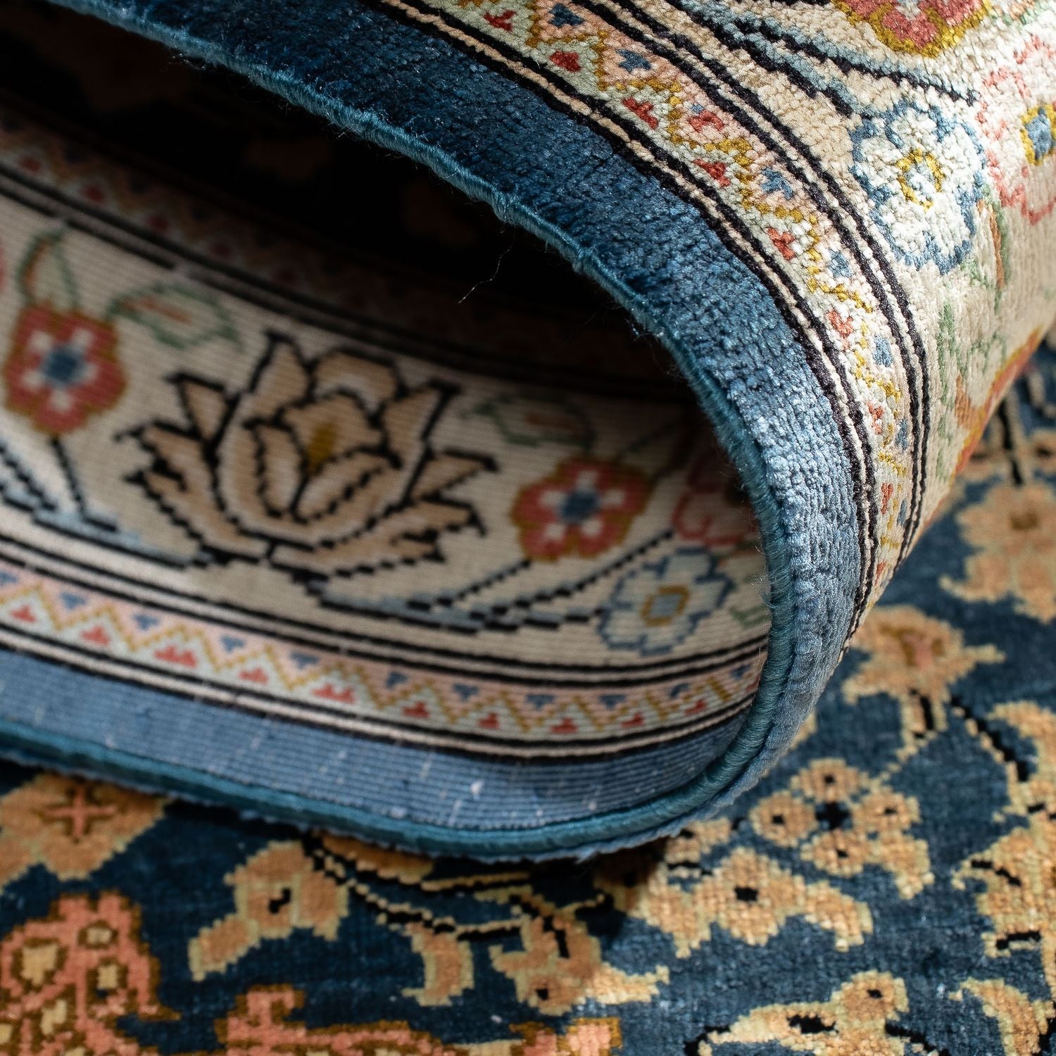Tapis persan - Ghom - 83 x 58 cm - bleu foncé