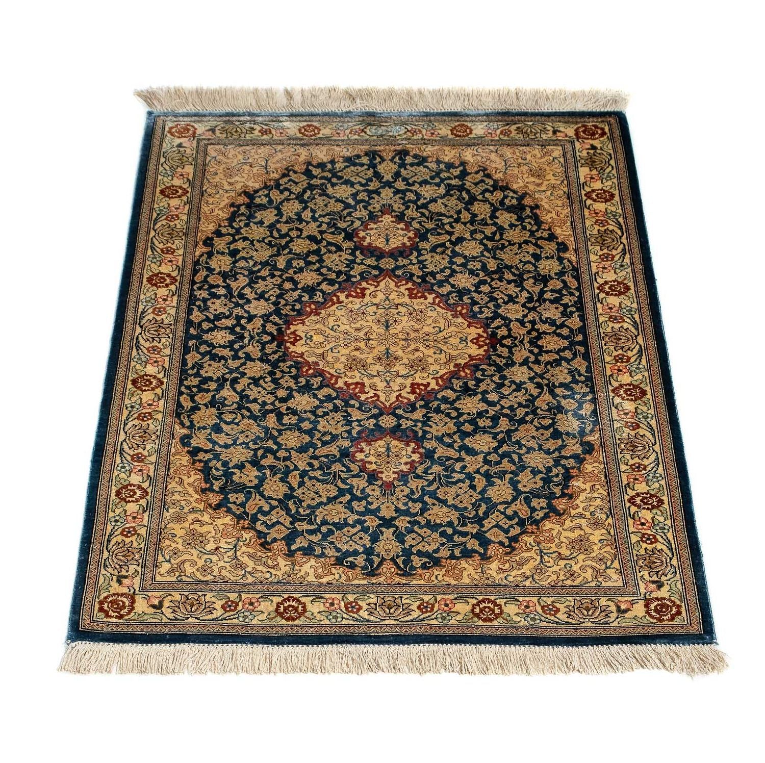 Tapis persan - Ghom - 83 x 58 cm - bleu foncé