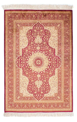 Tapis persan - Ghom - 143 x 95 cm - rouge foncé