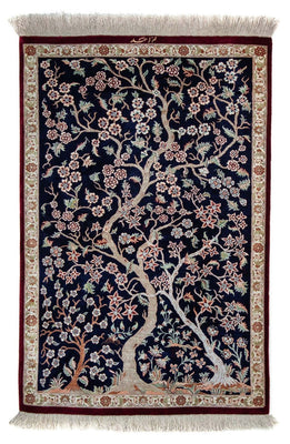 Tapis persan - Ghom - 87 x 59 cm - bleu foncé