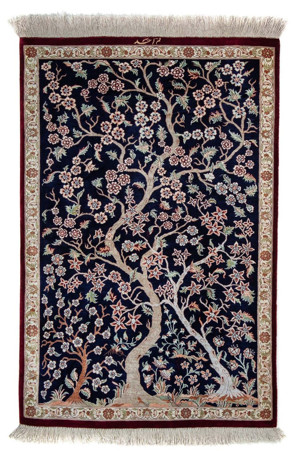 Tapis persan - Ghom - 87 x 59 cm - bleu foncé