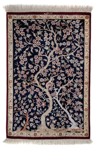 Tapis persan - Ghom - 87 x 59 cm - bleu foncé