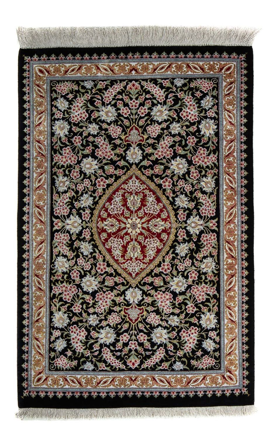 Tapis persan - Ghom - 89 x 57 cm - bleu foncé