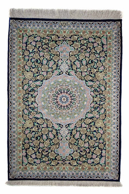 Tapis persan - Ghom - 88 x 63 cm - bleu foncé