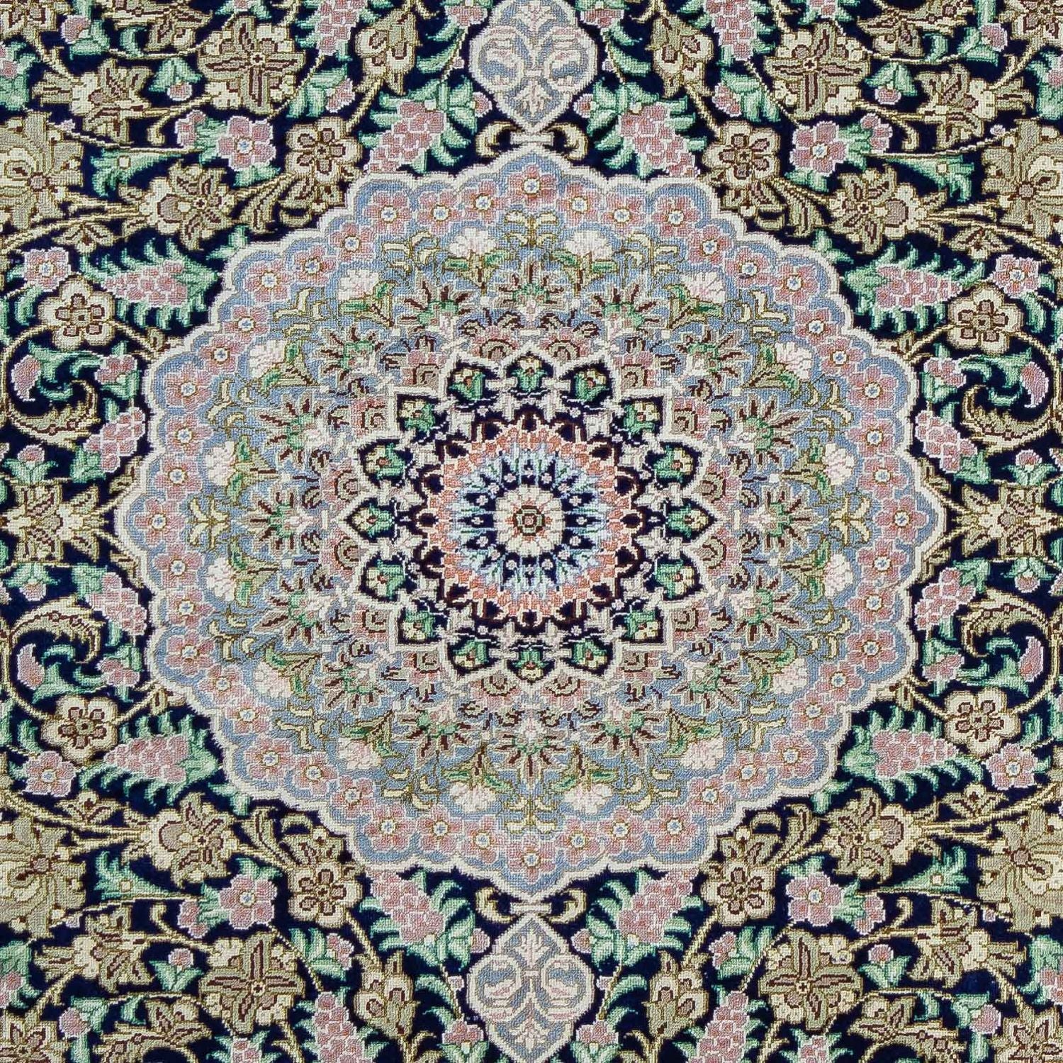 Tapis persan - Ghom - 88 x 63 cm - bleu foncé