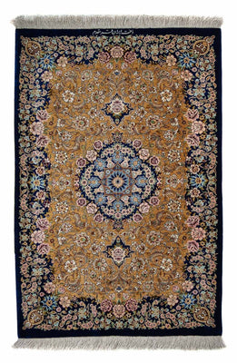 Tapis persan - Ghom - 91 x 62 cm - bleu foncé