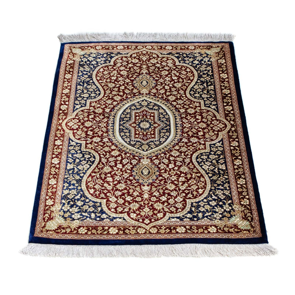 Tapis persan - Ghom - 93 x 60 cm - bleu foncé