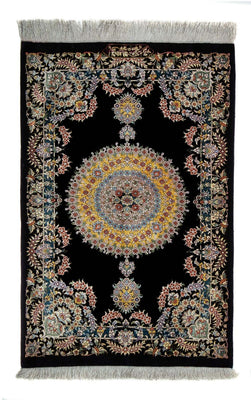 Tapis persan - Ghom - 89 x 59 cm - bleu foncé