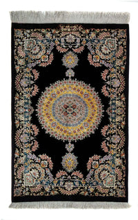 Tapis persan - Ghom - 89 x 59 cm - bleu foncé