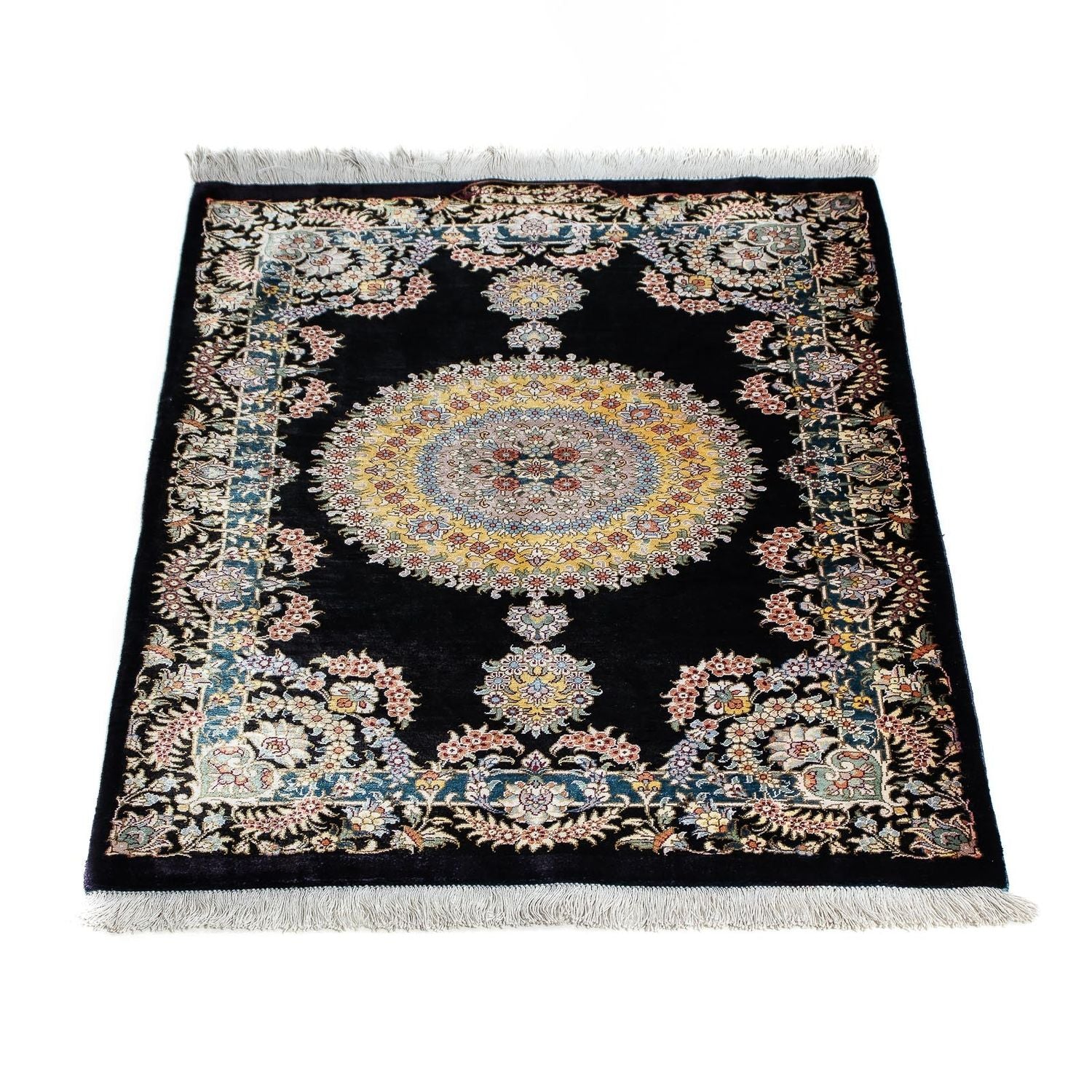 Tapis persan - Ghom - 89 x 59 cm - bleu foncé