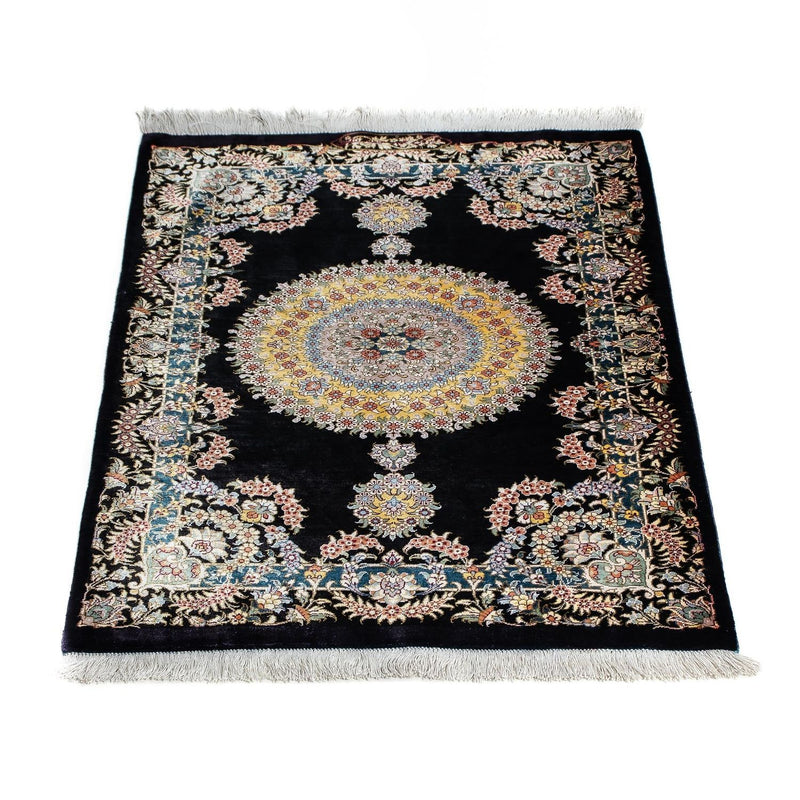 Tapis persan - Ghom - 89 x 59 cm - bleu foncé